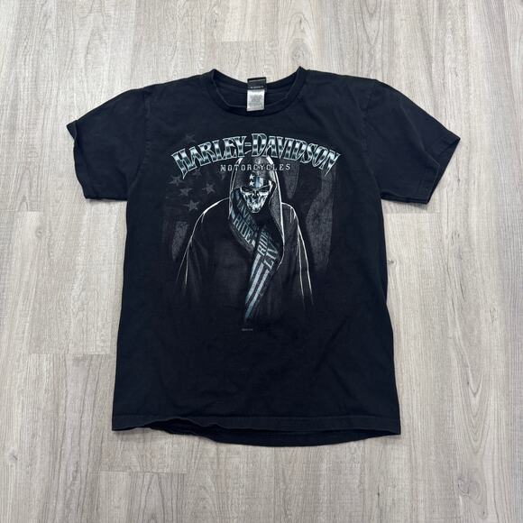 Harley Davidson Shirt Men's Medium Black Grim Reaper Skull Biker Motorcycle - Picture 1 of 9